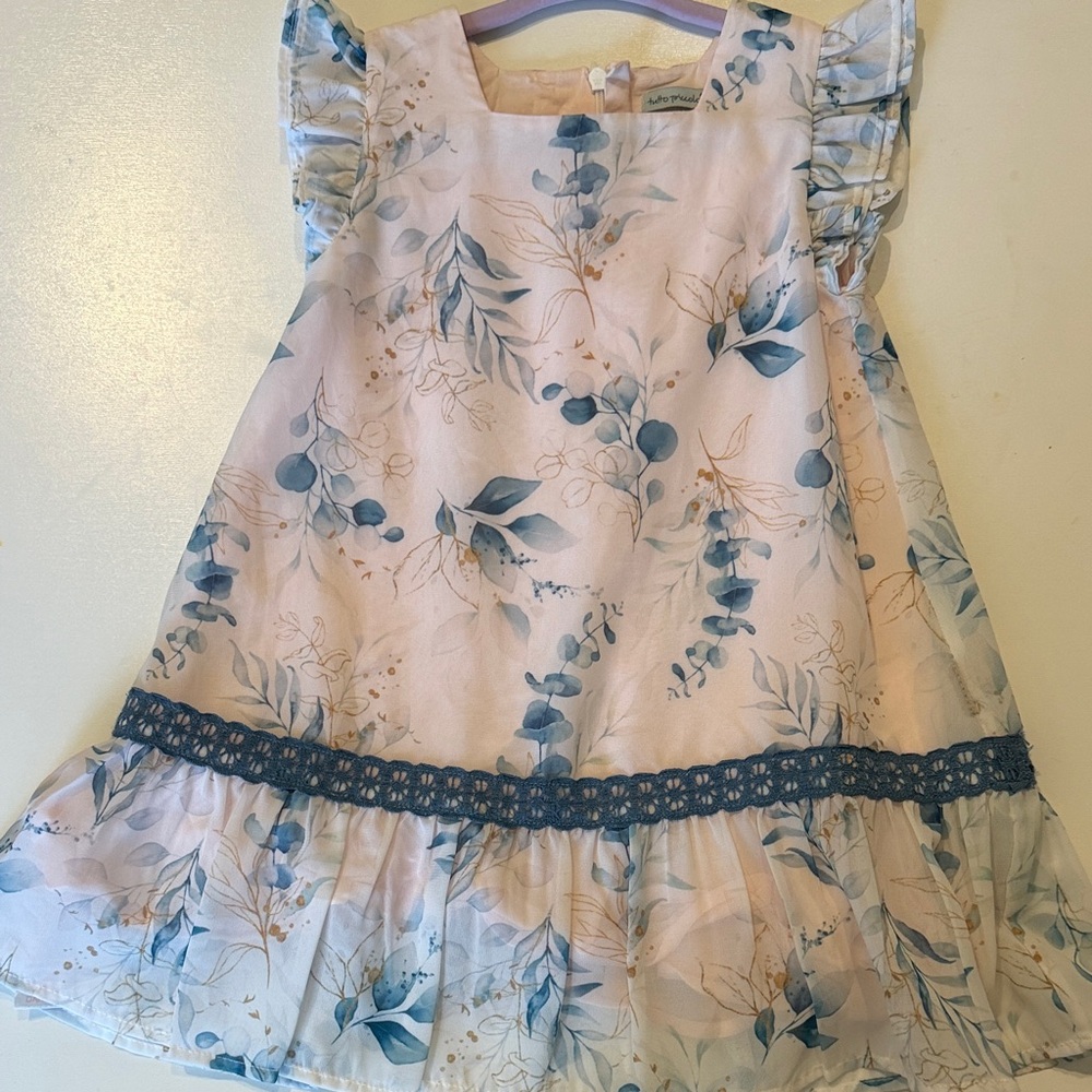 Girls Light Pink and Blue Floral Ruffle Dress